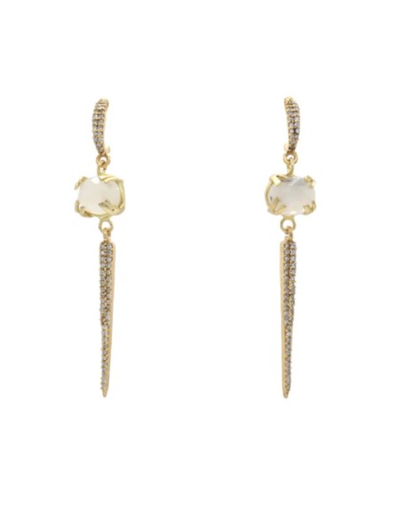 Earrings with moonstone and zirconia bar