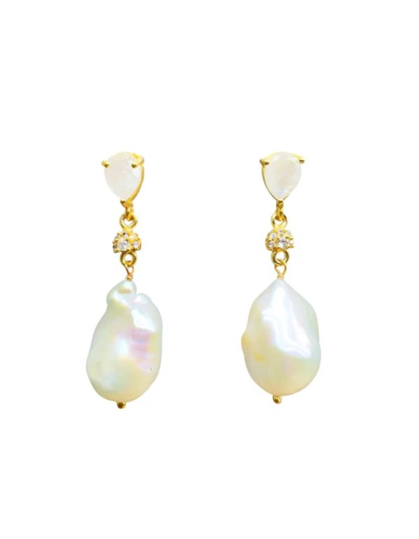 Drop earrings with zirconia and pearl pendant