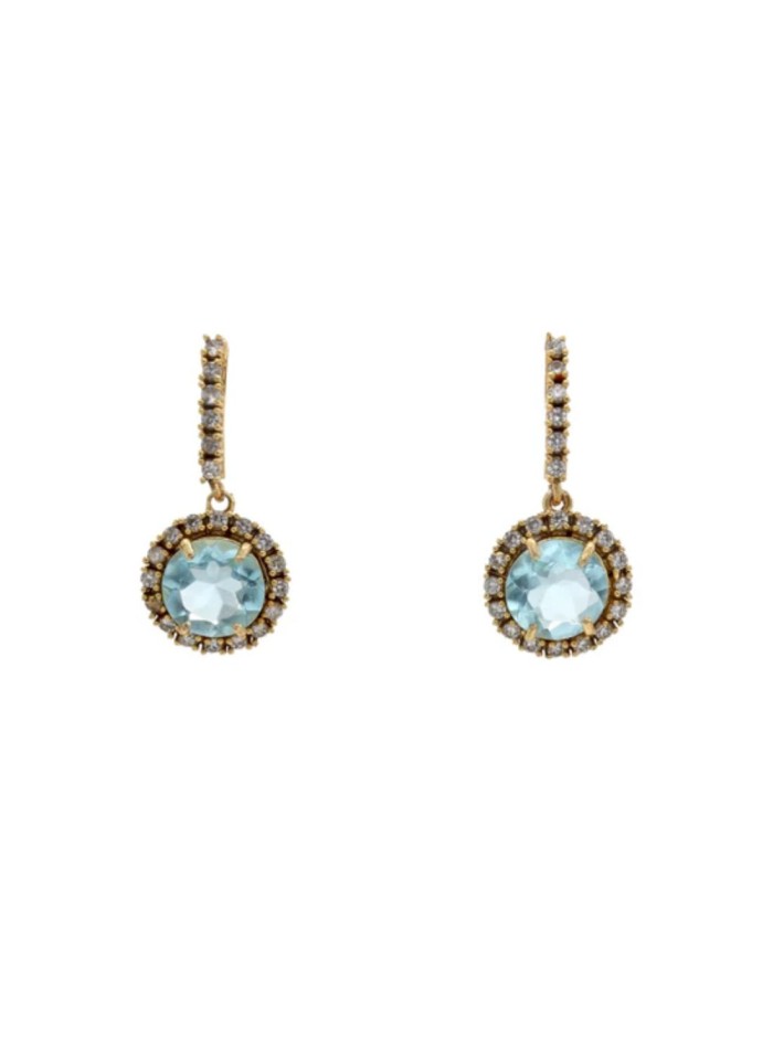 Earrings with aquamarine stone surrounded by zircons