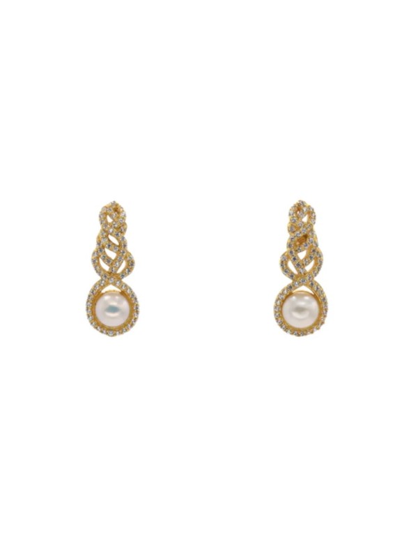 Earrings with intertwined zircons and central pearl