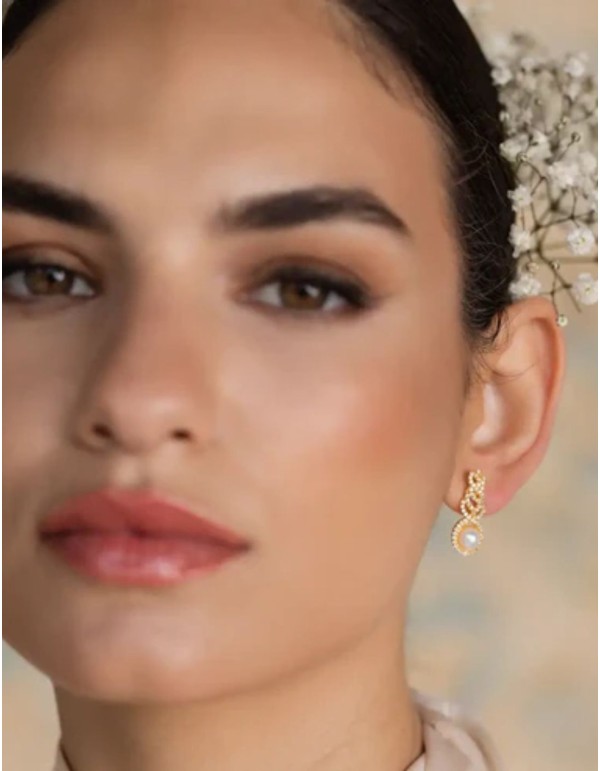 Boucles d'oreilles avec zircons entrelacés et perle centrale 2