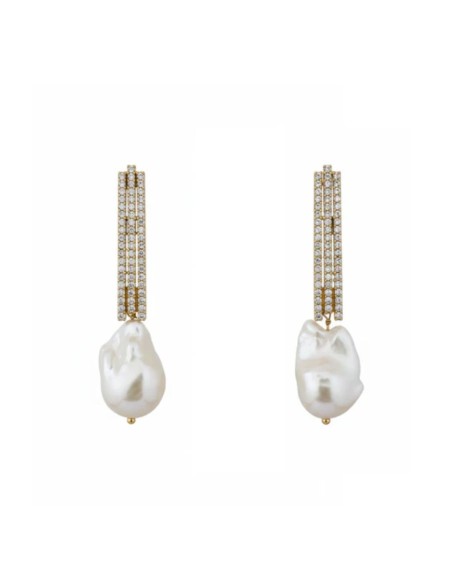Earrings with rows of zircons topped with pearls
