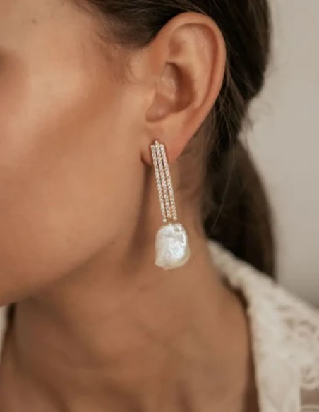Earrings with rows of zircons topped with pearls