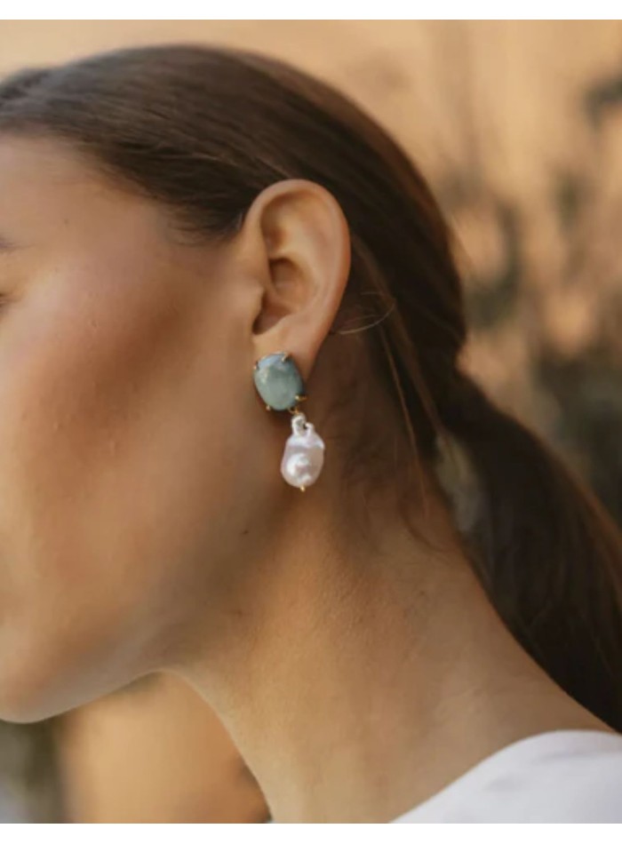 Pendientes con piedra azul turquesa y perla