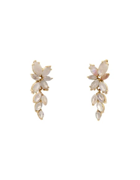 Flower earrings with leaves carved in natural stone