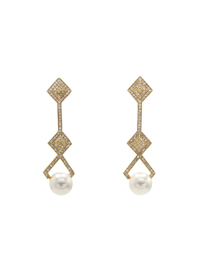 Boucles d'oreilles formes géométriques avec zircon et perles