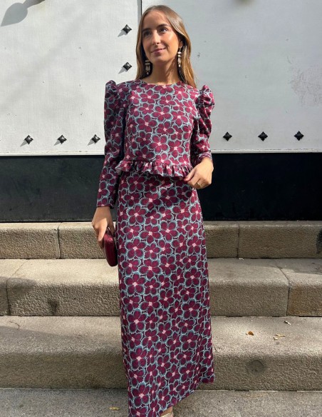 Conjunto de top y falda con estampado de flores buganvilla