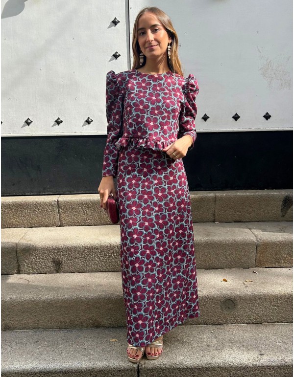 Ensemble top et jupe imprimé fleur de bougainvillier 2