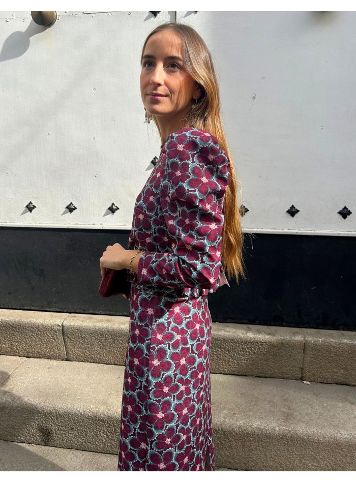 Conjunto de top y falda con estampado de flores buganvilla