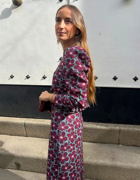 Ensemble top et jupe imprimé fleur de bougainvillier