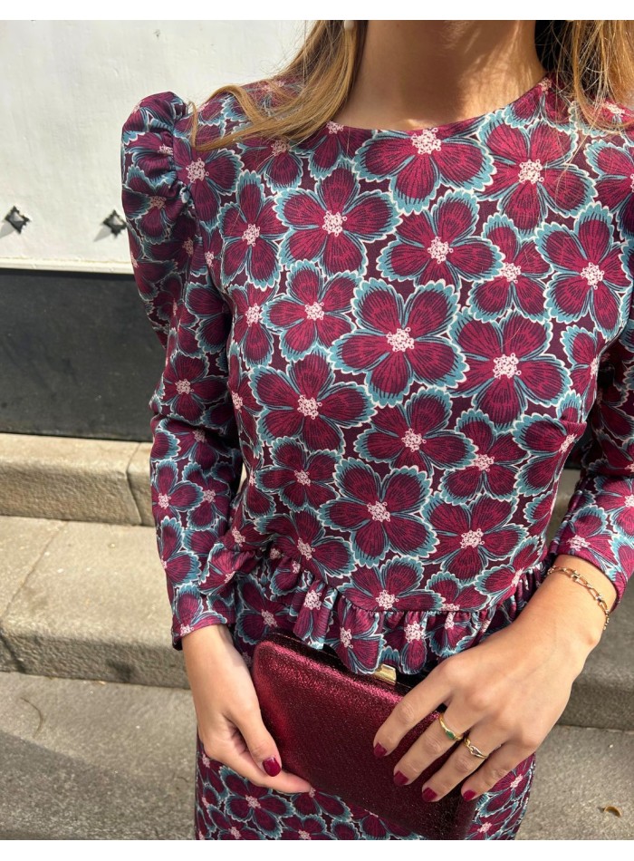Conjunto de top y falda con estampado de flores buganvilla