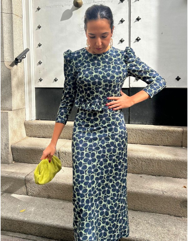 Ensemble top et jupe à imprimé floral bleu 2