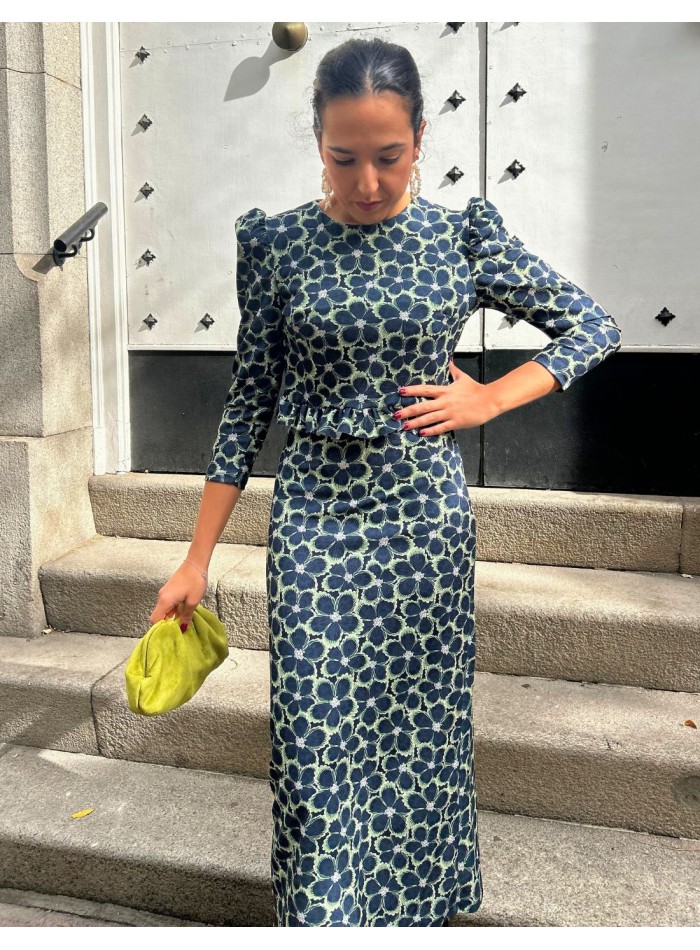 Conjunto de top y falda con estampado de flores azul