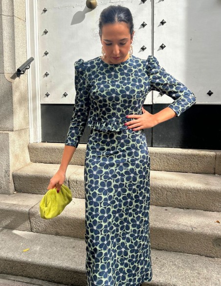 Blue flower printed top and skirt set