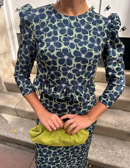 Conjunto de top y falda con estampado de flores azul