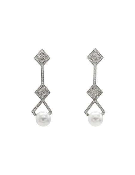 Sterling silver earrings in geometric shapes with zirconia and pearl