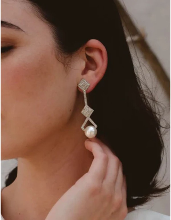 Sterling silver earrings in geometric shapes with... 2