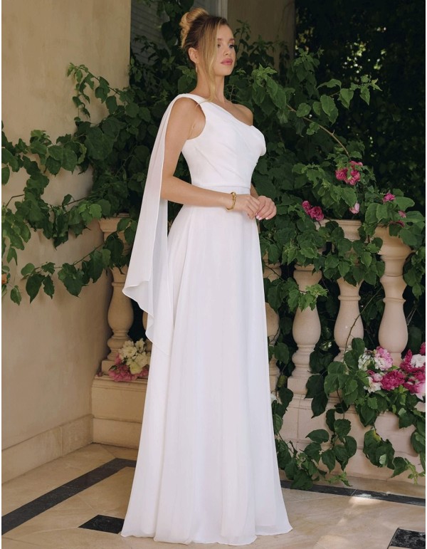 Impresionante Vestido de novia largo de inspiración griega con escote asimétrico. 2