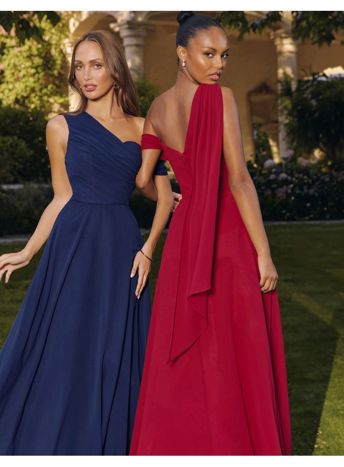 Long gown with asymmetrical neckline and cape...