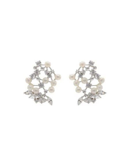 Pendientes de plata de perlas con destellos de circonitas Pendientes de plata de perlas con destellos de circonitas