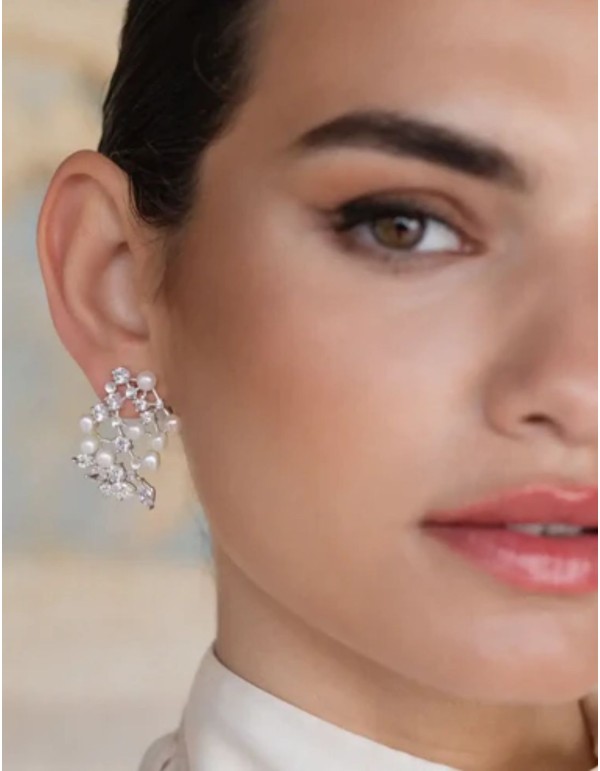 Sterling silver pearl earrings with zirconia sparkles 2