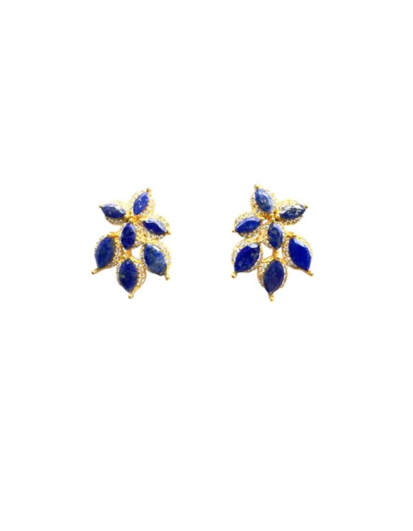 Earrings with flower design with blue stones and zircons