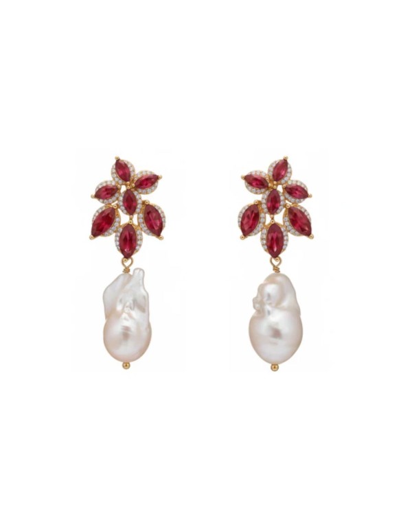 Earrings with flower design with stones and pearls