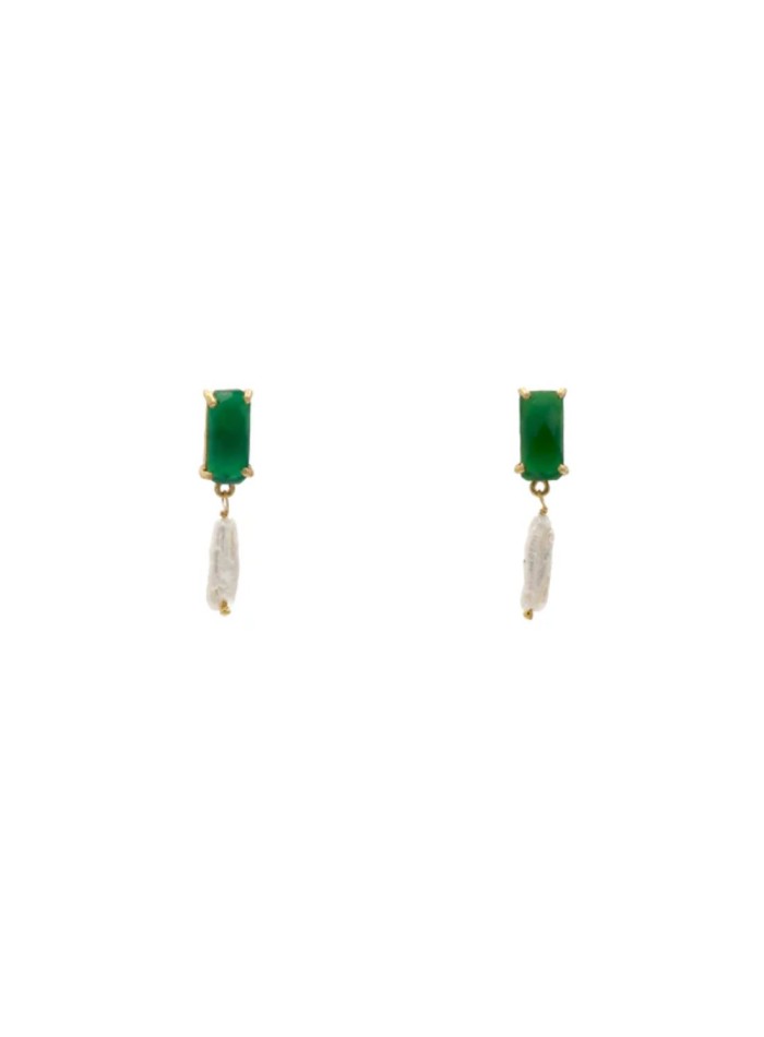 Earrings with faceted green stone and baroque...