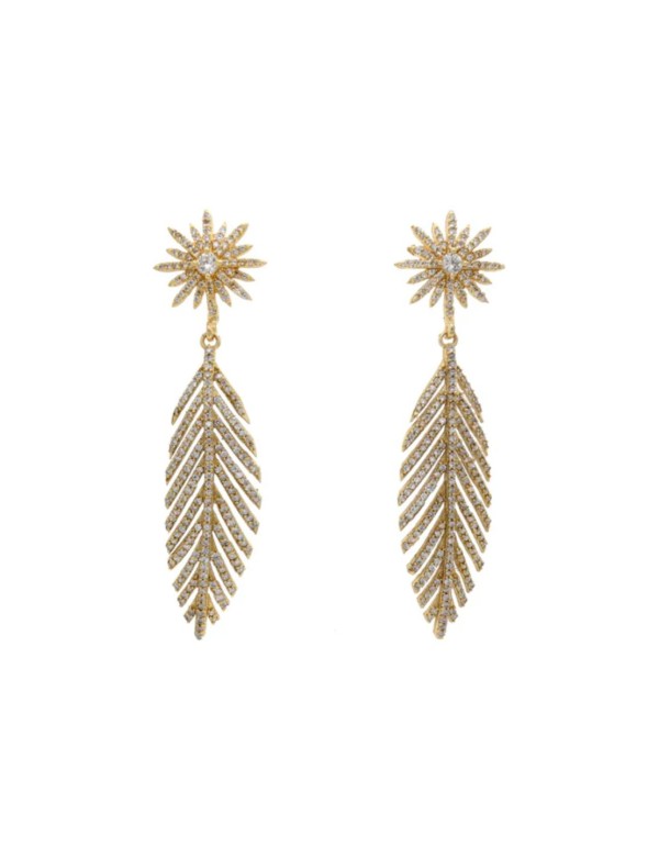 Earrings with zirconia feather design
