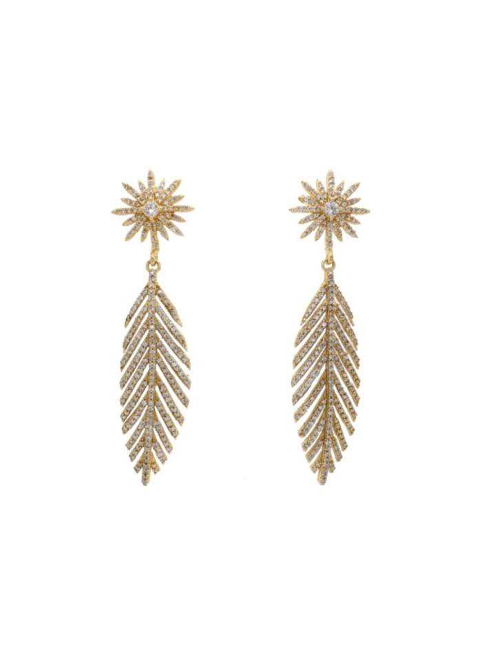 Earrings with zirconia feather design