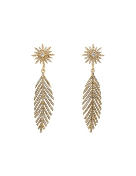 Earrings with zirconia feather design