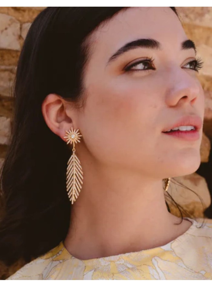 Earrings with zirconia feather design