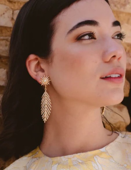 Earrings with zirconia feather design