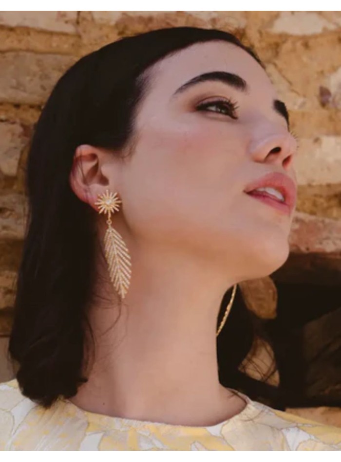 Earrings with zirconia feather design