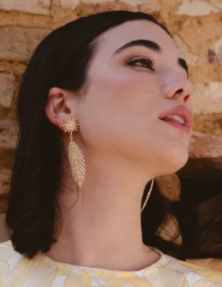 Earrings with zirconia feather design