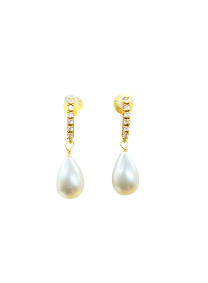 Long earrings with row of zirconia and pearls
