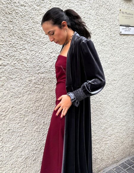 Kimono de terciopelo color gris