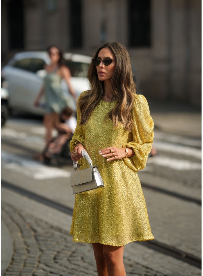Short sequin dress with puffed sleeves