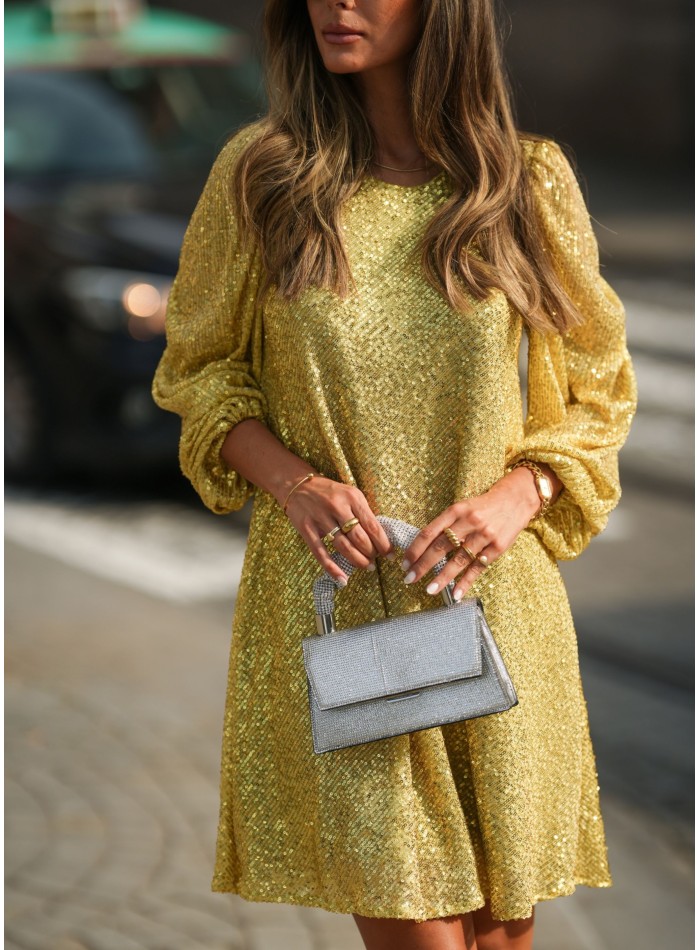 Short sequin dress with puffed sleeves