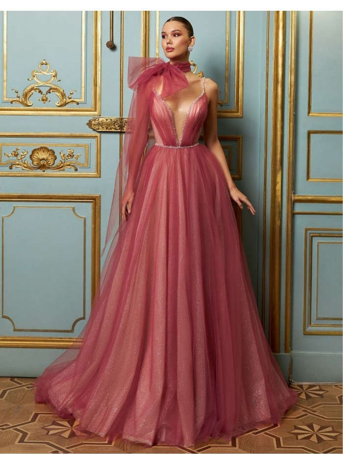 Tulle party dress with A-line cut and lace...