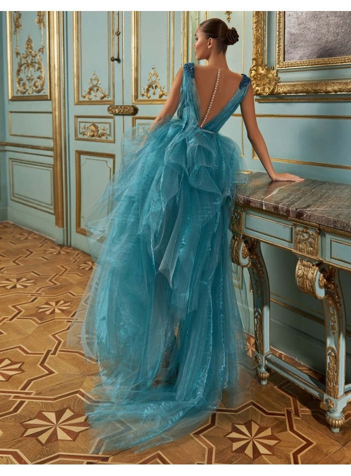 Turquoise organza party dress with rhinestones...