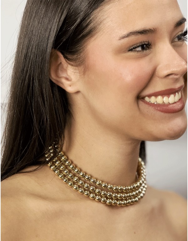 Choker Dorado de 3 Filas de Bolitas