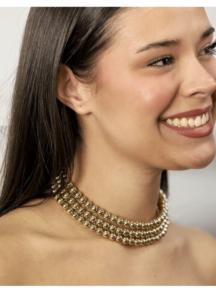 Gold Choker with 3 rows of beads