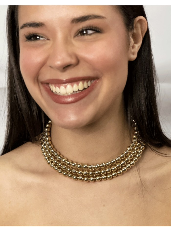 Gold Choker with 3 rows of beads