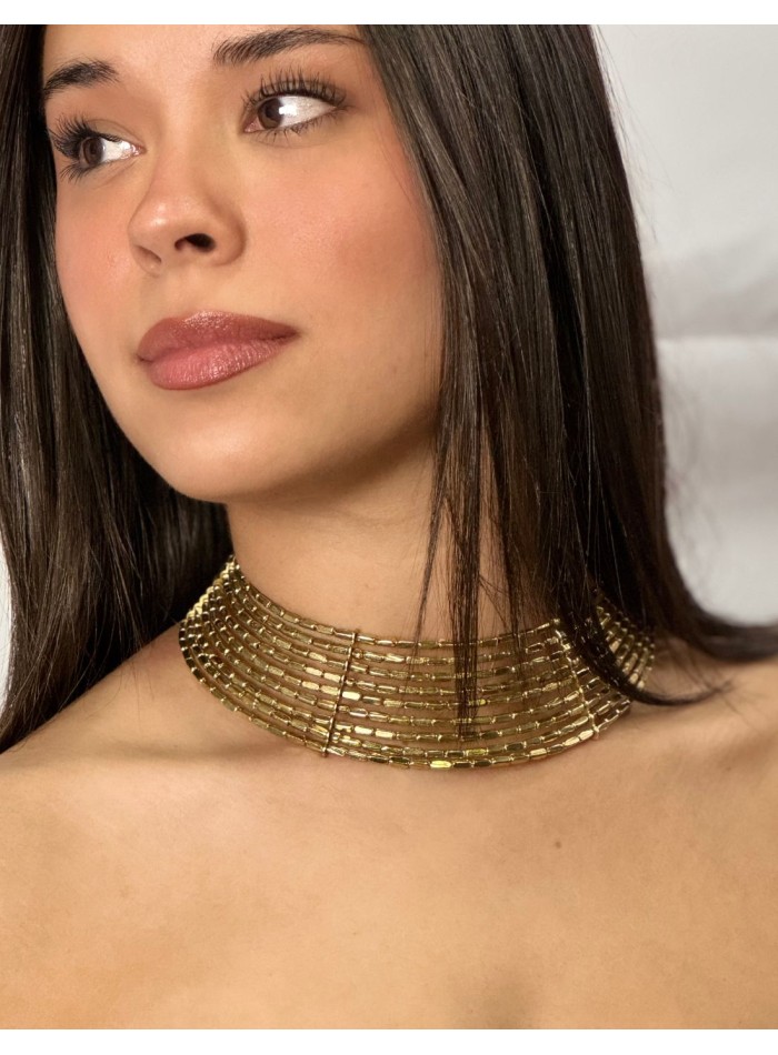 Wide gold rhinestone choker