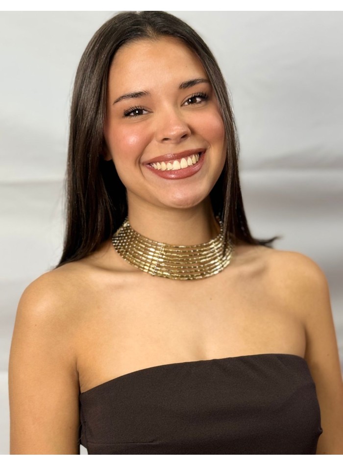 Choker ancho de pedrería dorada