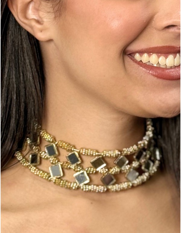 Choker ancho doble con espejitos 2