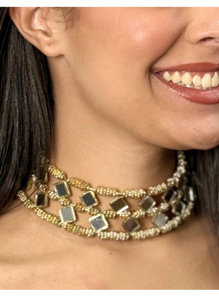 Choker ancho doble con espejitos