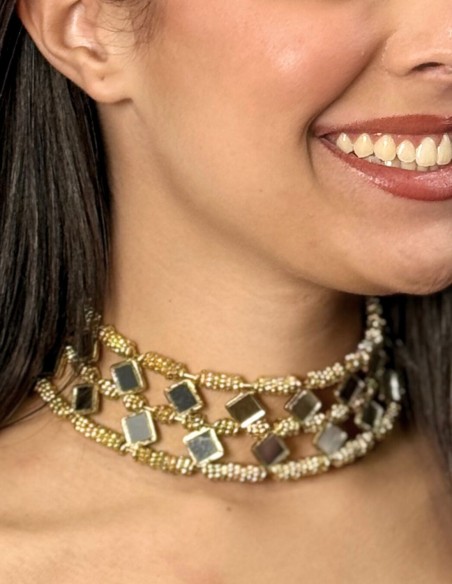 Choker ancho doble con espejitos Choker ancho doble con espejitos