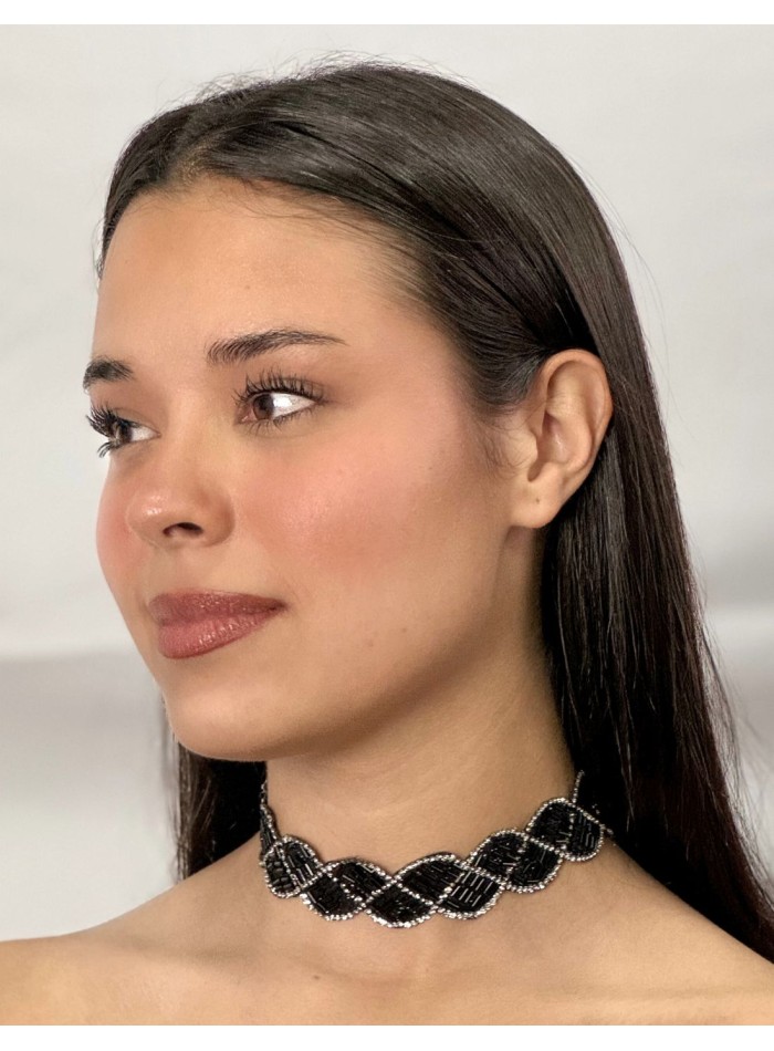 Black and silver rhinestone choker